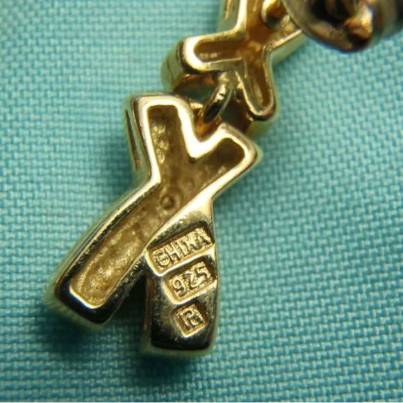 Beautiful 14K Gold Over Sterling Silver X DIAMOND STUD DANGLE Earrings - Picture 7 of 8